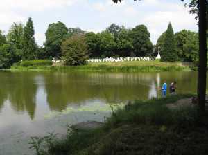 Across the castle moat